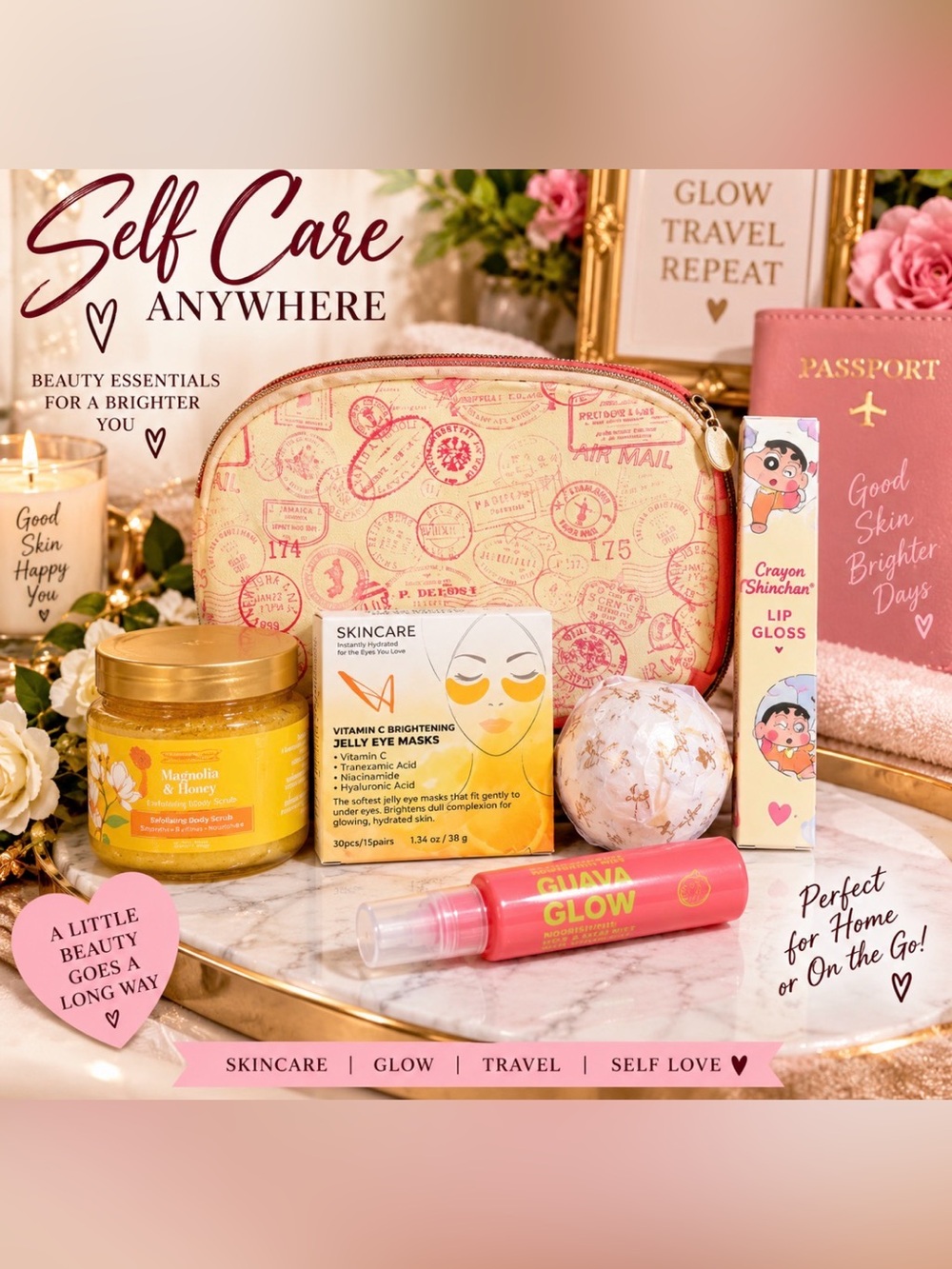 Glow Travel Skincare Kit - Pink & Cream